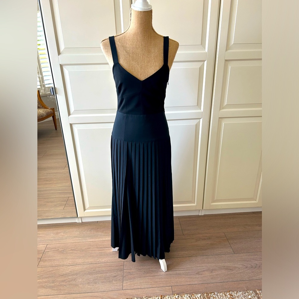 La Ligne Zelda Black Open-back Dress Wool-blend Accordion Pleated Skirt Size 4